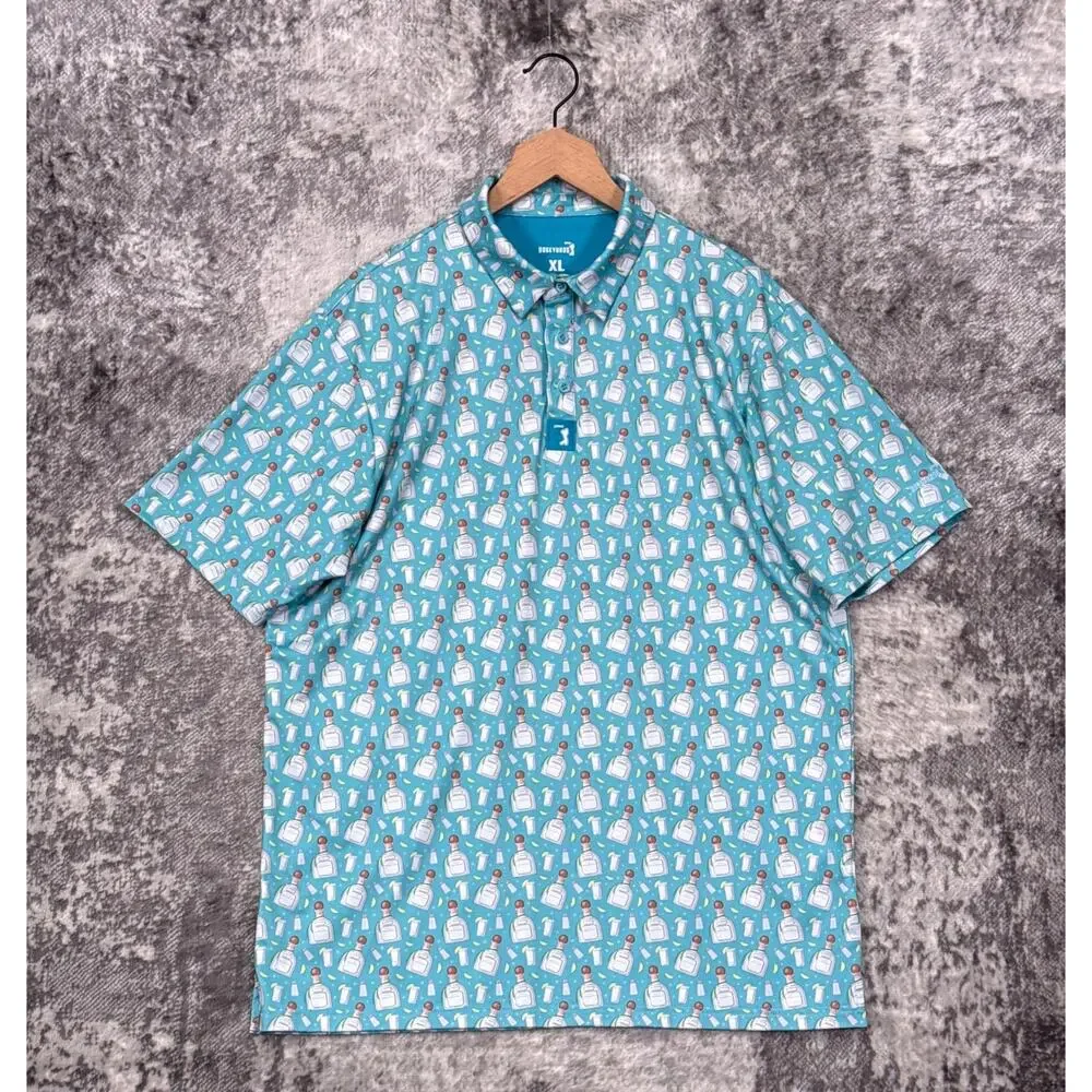 Bogey Bros Golf Polo Shirt XL Mens Performance Stretch Tequila All Over Print - Picture 2 of 8